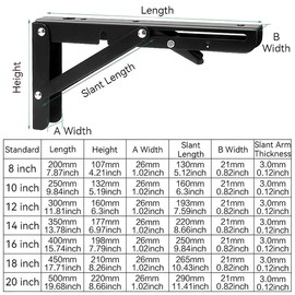 Foldable L-shaped Bracket, Thickened Bracket with Accessories, Space Saving Bracket for Wall Folding Table, Folding Chair, Home Storage Decoration - Color: Black, Specification: 1Pair (12-inch)