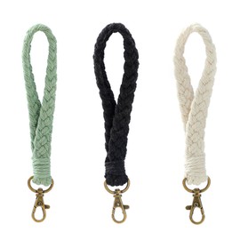 3Pcs Beautiful Handmade Braided Wristlet Keychain Comfortable Macrame Keyring Holder Portable Size Boho Handmade Wristlet Bracelet for Women Girls