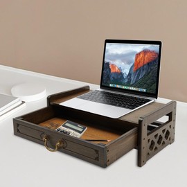 Xuthusman Computer Monitor Riser with Drawer Storage, Small Meditation Table, Desktop Raised Storage Stand, Nanmu Bamboo Alter Cabinet for Office, Home Decor (Walnut)