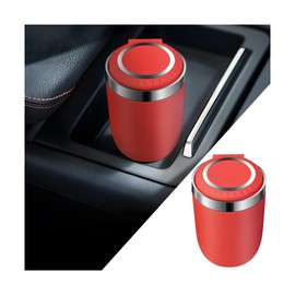 CGEAMDY Mini Car Ashtray, Mini Car Ashtray with LED Light, Stainless Steel Car Ashtray with Blue LED Light Lid, Portable Travel Ashtray with Blue LED Light Lid (Red)