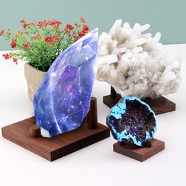WAYUTO Walnut Crystal Display Stand Rock Display Holder Three-Peg Display Easel Stands for Fossil Coral Geodes Rock Mineral Agate S