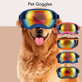 VBESTLIFE Dog Sunglasses, Pet Glasses Strong Buckle Structure PC and TPU UV Proof Breathable Adjustable Strap with Eyeglass Case for Skiing (Frame Red Lens)