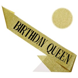 QfwdfcTrenz Gold Birthday Queen Sash for Women, Glitter Happy Birthday Sash with Black Foil Party Favors Supplies and Decorations for Women Fun Party Gifts