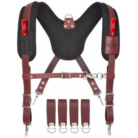 NUTUCH Heavy Duty Leather Work Suspender With Pockets | Tool Belt Suspender