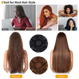 Lonnalee Pack of 2 Satin Night Caps, Satin Hair Night Hat, Reusable Sleep Caps, Loose and Tight Satin Night Cap for Hair Care, Makeup (Black + Coffee)