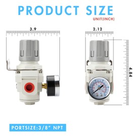 EBEIZZI 3/8" NPT Air Pressure Regulator | Air Regulator for Compressor|Air Compressor Regulator |Air Drying System |150 psi Steel-Protected Gauge