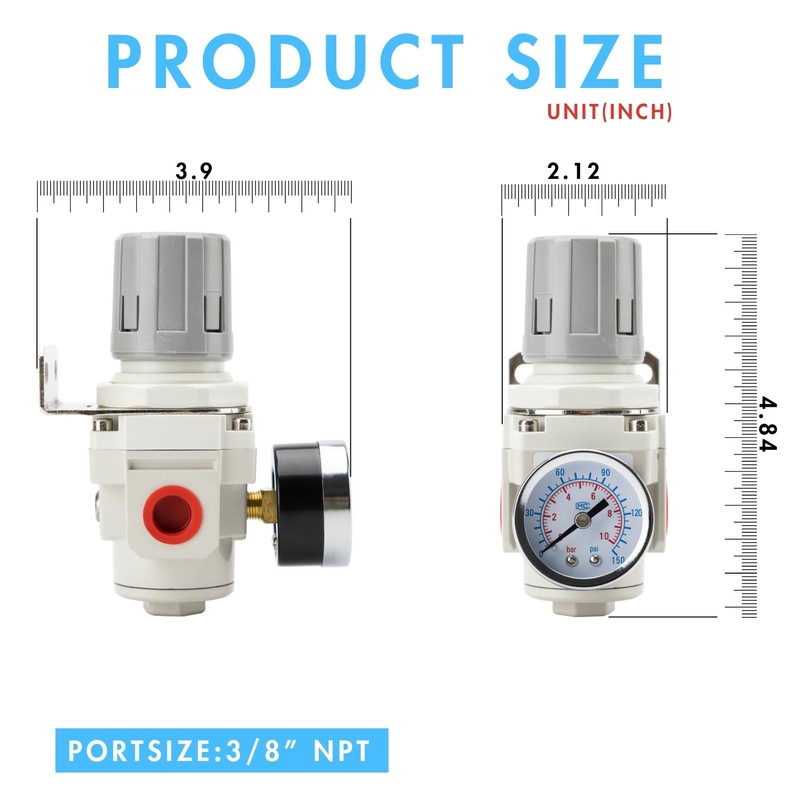 EBEIZZI 3/8" NPT Air Pressure Regulator | Air Regulator for