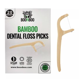 Boonboo Bamboo Dental Floss Picks | 20CT Reusable Picks | Sustainable & Biodegrable