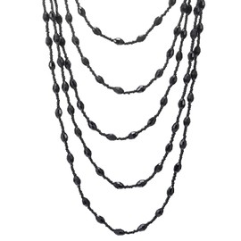 Black Oval Beads Statement Necklace Multi-Strand Long Chains with Crystal Charms Pendant（CA）
