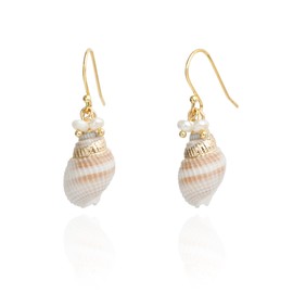 14K Gold Boho Beach Jewelry Ocean Seashell Conch Dangling Earrings for Women, Sterling Silver Hooks