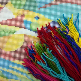 Abstract Fish. Needlepoint Kit. Throw Pillow 16×16 Inches. Printed Tapestry Canvas, European Quality