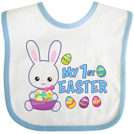 inktastic My 1st Easter with Bunny and Easter Basket Baby Bib White and Blue 2eb3f