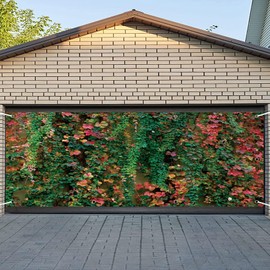 CSFOTO 7x16ft Leaf Wall Garage Door Decoration Banner Spring Nature Garden Theme Garage Decoration Mural Large Garage Door Cover Outdoor Wedding Birthday Portrait Photography Props