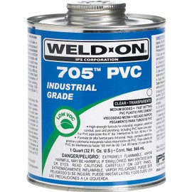 Weld-On 10089 705 Industrial Grade PVC Medium-Bodied High Strength Solvent Cement - Fast-Setting and Low-VOC, Clear, 1 Quart (32 fl oz)