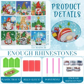 TecUnite 9 Pcs Christmas Diamond Painting Art Gnome Diamond Painting Kit Diamond Kits for Beginners DIY Diamond Rhinestone Gem Crafts for Home Wall Decor 6 x 6 Inch (Classical)
