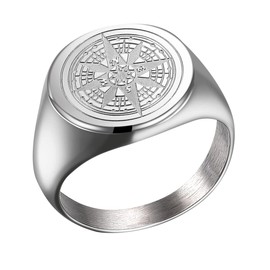 Joliernelle Compass Ring for Men Stainless Steel Solid Signet Ring Viking Jewelry Travel Gift Size T 1/2