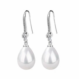 Teardrop Pearl Earrings for Women Gold Silver Plated Boho Charm White Simulated Pearls Sparkly Crystal Rhinestone Wedding Bridal Dangle Drop Earrings for Prom Party Mothers Day Fashion Jewelry Gifts (Silver)
