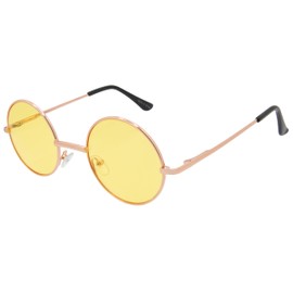 OWL Round Retro Vintage Circle Style Tint Sunglasses Metal Colored Frame Colored Lens Brand (Round_43mm_gld_yell_grd, PC Lens)