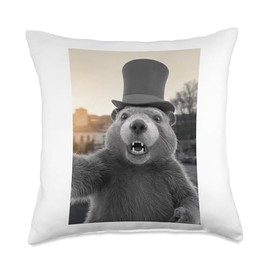 Ground Hog Day Woodchuck Funny Groundhog Selfie Throw Pillow