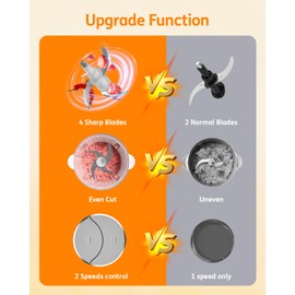 Meat Chopper，Chopper Electric with Meat Grinder & Vegetable Chopper，Kitchen in the Box 500W Electric Garlic Mincer, Mini Food Processor for Baby Food, Meat, Onion, Vegetables 2 Speed, 4 Sharp Blades