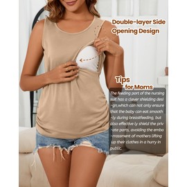 Ficerd 4 Pack Women's Cotton Nursing Tank Tops Sleeveless Breastfeeding Maternity Shirts Double Layer Pregnancy Clothes(Khaki, White, Light Gray, Black,XX-Large)