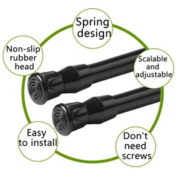 CIFIRRET 2pcs Black Tension Rod 16 to 28 Inch Expandable Spring Rods,No Drilling Rustproof Spring Small Tension Rod, Be used for Kitchen, Bookshelf, Wardrobe, Bathroom (16-28 inch, Black)