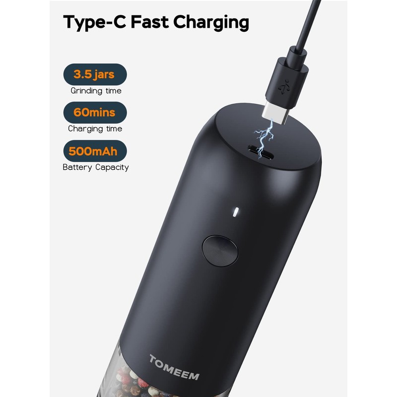 TOMEEM Electric Salt and Pepper Grinder Set with LED Lights