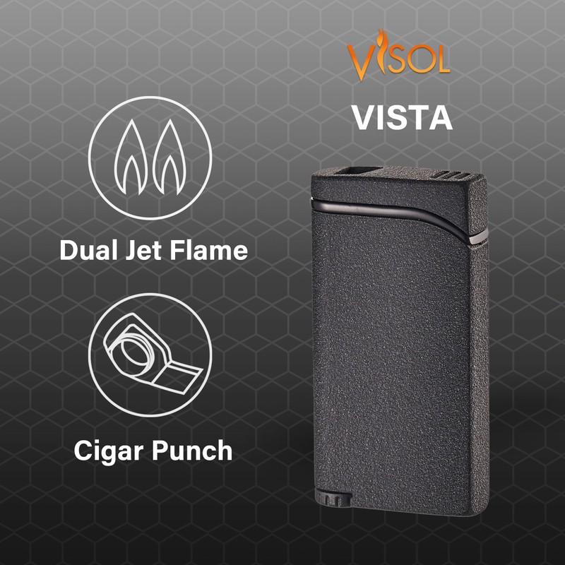 Visol Vista Butane Torch Lighter Double Flame Refillable Gas Lighter,