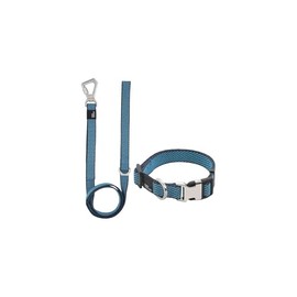 Maykoosh Timeless Tradition Outdoor Series 2-in-1 Convertible Dog Leash and Collar, Collars for Dogs, Dog Collar for Walking, Nylon and Leather Collars - Large, Blue