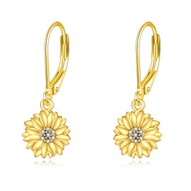 Sunflower Earrings Sterling Silver Sunflower Drop Leverback Earrings Sunflower Jewelry Christmas Gifts for Women