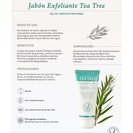 Exfoliante Facial Tea Tree, Limpieza Profunda, con Aceite Esencial de Tea Tree, Manzanilla y Aloe Vera, Reduce Impurezas, Uso Diario
