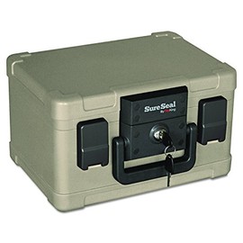 SureSeal by FireKing SS102 1/2 Hour Fireproof/Waterproof Safe Chest, Fits #10 Envelopes, 0.15 CU FT Storage Capacity,Taupe
