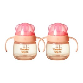 Tommee Tippee - Boquilla de transición para bebé, 4 m+, 5 onzas, a prueba de fugas con boquilla de silicona, rosa, paquete de 2
