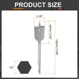 HARFINGTON 3Pcs Spade Drill Bit 1-1/8" Paddle Flat Bits Wood Hole Cutter with Quick Change 1/4 Inch Hex Shank for Woodworking Fiberglass, Silver Tone