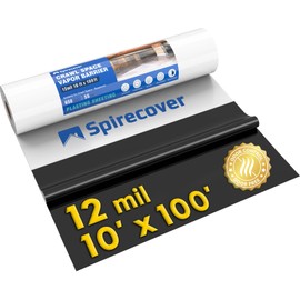 Spirecover Crawl Space Vapor Barrier, 12 Mil Vapor Barrier, 10'x100', Drop Cloth Vapor Barrier Covering for Crawlspace Encapsulation, Thick Plastic Sheeting, Black and White Panda Film