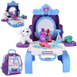 Juguete de peluquería para niños, juego de simulación, kit de peluquería con mochila 3 en 1, juego de 16 piezas, juguete educativo para juegos de rol, regalo para niños, niñas, cumpleaños y Navidad