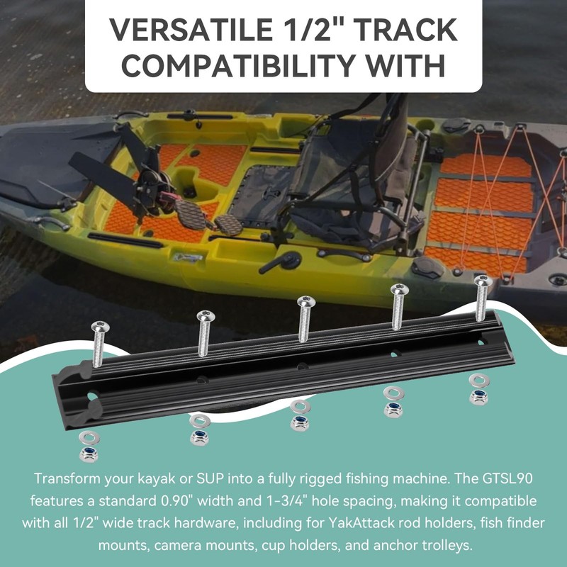 8" Black Kayak Gear Track Rail for YakAttack GTSL90 GearTrac