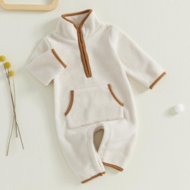 BemeyourBBs Newborn Baby Boy Girl Winter Clothes Warm Zipper Fleece Romper with Pockets Long Sleeve Jumpsuit One Piece Outfit, Apricot, 6-9 Months