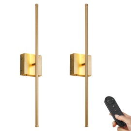 KARTOOSH Battery Operated Wall Sconces with Remote Control, Dimmable Wall Sconces Set of Two, 350°Rotate, 3000K LED Gold Wireless Wall Light for Living Room, Hallway, Bedroom, 24.4 Inch (2 Pack)