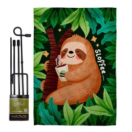 Sloffee Garden Flag Set with Stand Animals Wildlife Outdoor Deer Bear Wolf Pet Nature Farm Animal Creature Small Decorative Gift Yard House Banner Double-Sided Made In USA 13 X 18.5