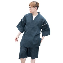 Edo-Ten Shijira-woven Jinbei, 100% Cotton, Cool Comfort, Kimono, Summer Clothes, Men's, Large Sizes, M/L/LL/3L/4L/5L, Relaxing Wear, Festivals, Father's Day, navy blue 705