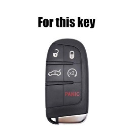Car Key Fob Cover Case Leather 5 Buttons with Keychain Key shell for 2018 2019 2020 2021 2022 Dodge Journey Durango Challenger Charger Jeep Grand Cherokee Compass Renegade Chrysler 300 Black