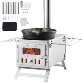 Happybuy Wood Stove, 80 inch, Stainless Steel Camping Tent Stove, Portable Wood Burning Stove with Chimney Pipes & Gloves, 700in³ Firebox, Ideal for Outdoor Cooking and Heating with 8 Pipes
