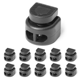 UpUGo 10 PCS Spring Cord Locks, Double Hole Shoelace Locks for Shoe, Drawstrings, Paracord, Clothing and Bags(Black)