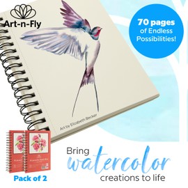 Art-n-Fly 5.5 x 8.5 in Watercolor Sketchpad Mini Book - 2 Pack x 35 Sheets Each- Spiral Bound and Microperforated - 300gsm / 140lb 8.5x5.5'