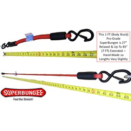 Heavy Duty Bungee Cord | 1 FT Black Professional-Grade SuperBungee Cord | Stretches to 6 ft | 9mm Thick Steel Spring-Clip Rubber-Coated Hooks 500 LB Break Strength (Black)