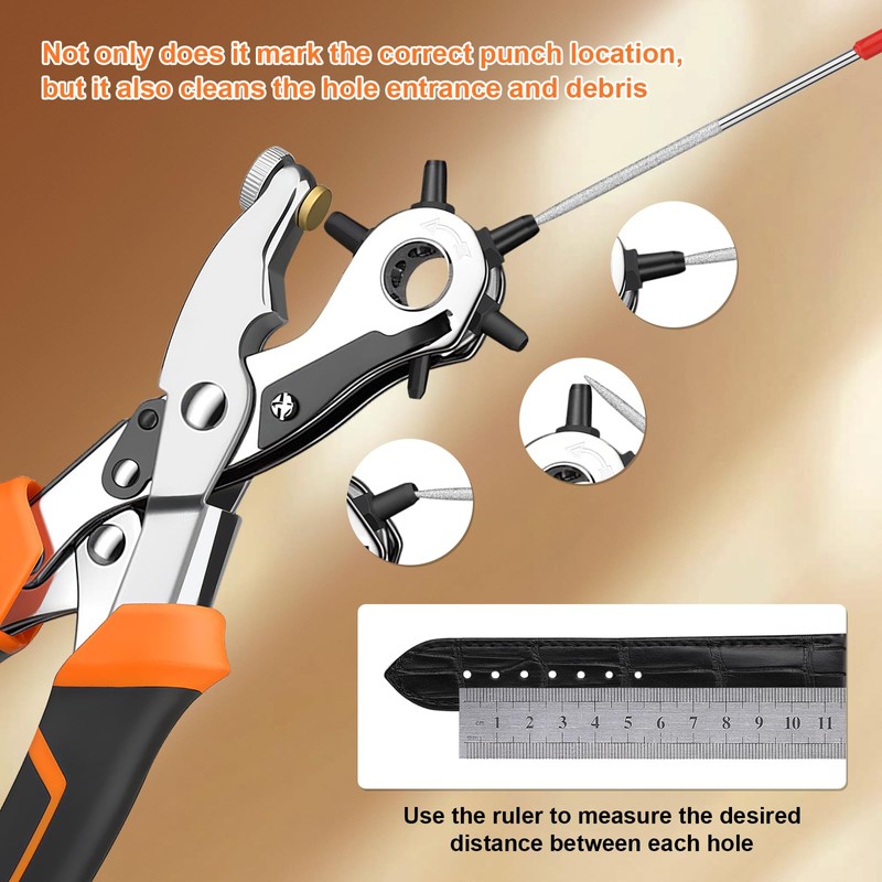 Heavy Duty Revolving Punch Plier Kit, Diyife Leather Hole Punch