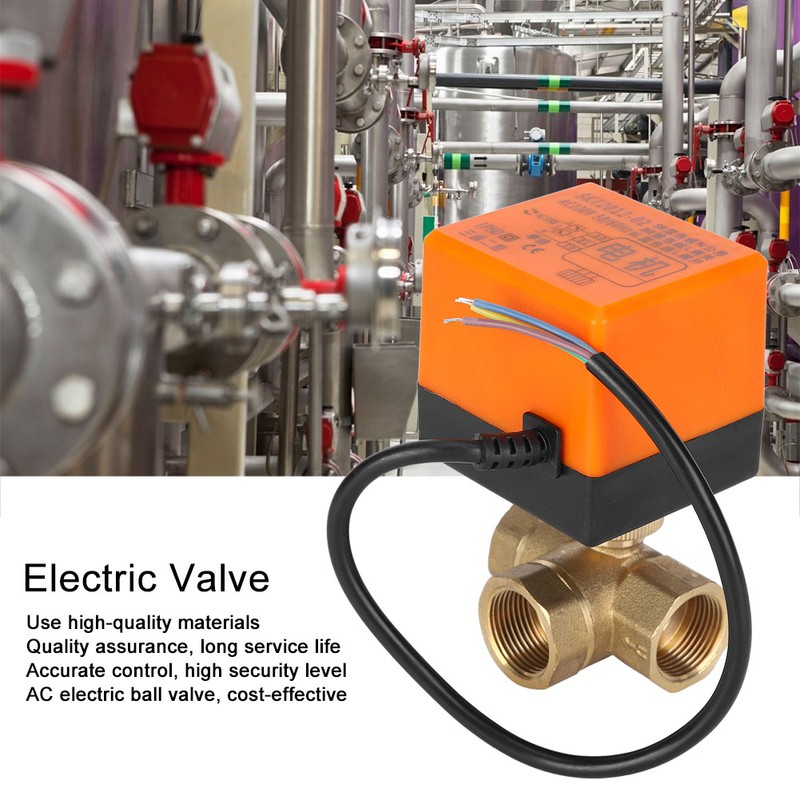 Motorized Ball Valve L Shape Orange Brass Electric Valves 3‑Wire