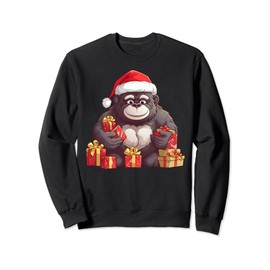 Gorilla Wearing Santa Hat Christmas Stuffed Funny Animal Sweatshirt