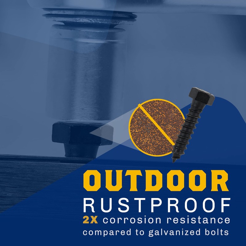 1/2" x 3”, 25-Piece Black Lag Bolts, Rustproof 4-Layer Ceramic